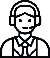 Black outline icon of a person wearing headphones and a microphone woman avatar