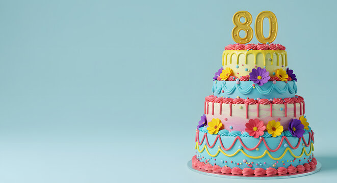 Festive 80th Birthday Cake with Flowers