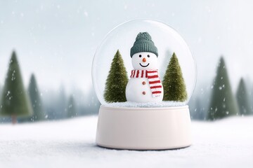 Snowman in globe with wintry background