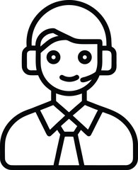 Black outline icon of a person wearing a headset and tie microphone