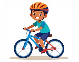 Fototapeta premium Smiling young boy in a helmet riding a bicycle.