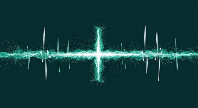 Abstract representation of sound waves and heart rhythm on a dark background