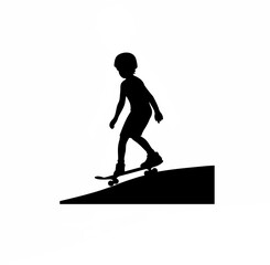 Silhouette of youth skating down a hill on white background