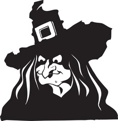 vector sketch illustration silhouette image design caricature icon logo symbol witch with friendly face