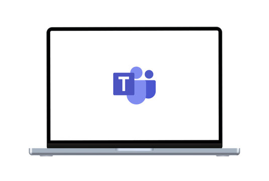 The Microsoft team logo on a laptop screen. Microsoft team mockup. Social network interface template screen. Photo frame for Microsoft team application. Stylish user interface.