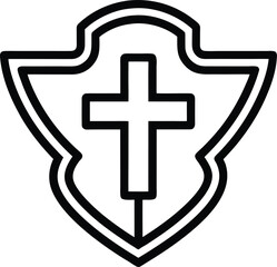 Obraz premium Black outline of a shield with a cross inside on white background religious symbol christianity