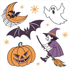  Halloween. Halloween Icon Set. Halloween set clipart vector. Halloween Flat Design Icon Set. Set of Halloween Pumpkins Silhouette. Halloween cartoon vector. 