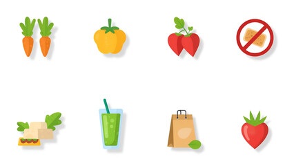 Healthy Food Icons Set &ndash; Vegetables, Juice, Sandwich, and Eco Bag