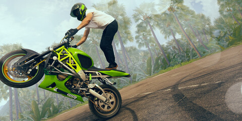 Naklejka premium Moto stunt riding biker.