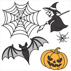  Halloween. Halloween Icon Set. Halloween set clipart vector. Halloween Flat Design Icon Set. Set of Halloween Pumpkins Silhouette. Halloween cartoon vector. 