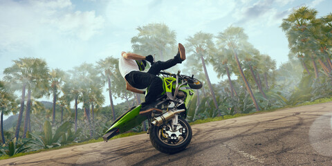 Obraz premium Moto stunt riding biker.