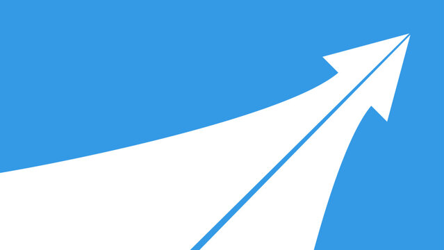 Two white diagonal arrow halves merge to form a single upward arrow on a blue background