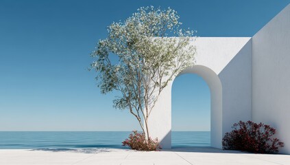 White architectural scene by the sea
