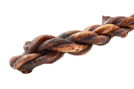 Entwined Strength Braided Wood Texture Twisted Bark Detail Knot Design Abstract Tree Branch on transparent background