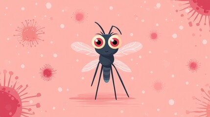 Mosquito with big eyes surrounded by virus particles