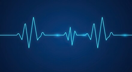 Glowing blue heart rhythm line against a dark blue background medical health