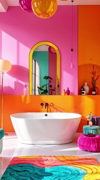 modern bathroom dopamine style with colorful towels