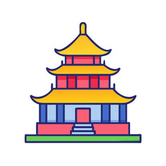Obraz premium Colorful traditional Asian pagoda illustration in minimal style 