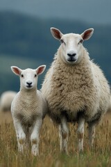 Fototapeta premium Royal Welsh Show Sheep and Lamb Premium Authentic Rural Nurturing Scene for Summer Agricultural Education and Family Lifestyle Campaigns