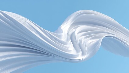 Abstract flowing white fabric against a light blue background