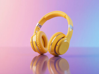 modern yellow wireless headphones on a bright background