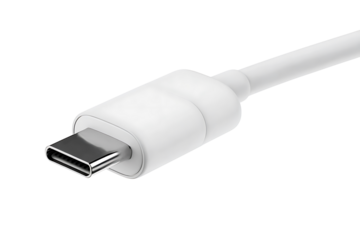 closeup of white USB type C USB-C cable plug isolated on white or transparent png
