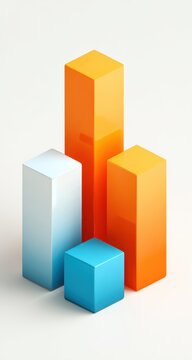 Three orange and white 3D bar graphs on white background