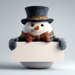 Snowman Top Hat. Snowman wearing Elegant Topper with Blank Board for New Year Celebration