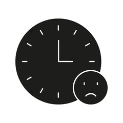 Clock With Sad Face Solid Icon. Time Management And Emotional Stress Silhouette Symbol. Deadline Pressure And Anxiety Representation. Isolated Vector Illustration