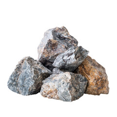 A pile of rough, irregular rocks in various shades of gray and tan