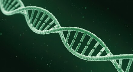 A green doublehelix DNA strand against a dark speckled background