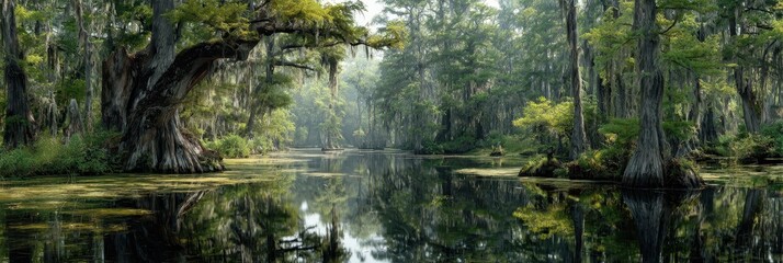 Southern Swamp: Louisiana Bayou Landscape with Cypress Trees