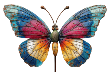Metal Butterfly Decoration with Vibrant Colors Garden Decor Whimsical Art Rustic Charm Insect on transparent background