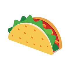 Yellow taco with green lettuce and red filling mexican food