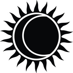 Black sun and crescent moon graphic symbol celestial