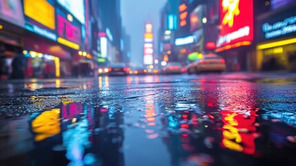 Raindrops dancing on pavement city street urban photography nighttime ground level transforming urban atmosphere