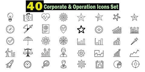 Collection of 40 black and white business and operation icons icon set operations