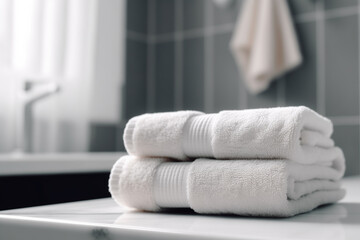 Pile de serviettes de bain blanches dans la buanderie
