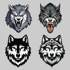 Wolf head vector silhouette art illustration bundle