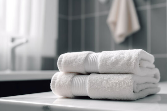 Pile de serviettes de bain blanches dans la buanderie