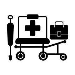Hospital Equipment and Medical Tools Icons Set on White Background.