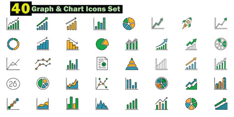 Fototapeta premium Collection of 40 colorful graph and chart icons with upward trends vector 2