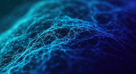 Naklejka premium Abstract glowing blue network of lines and dots on dark background