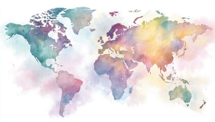 Watercolor world map, soft pastel hues (1)