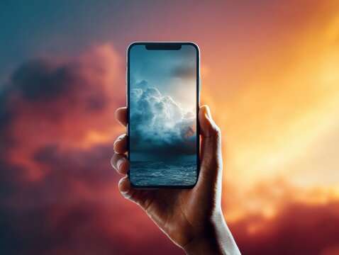 Professional Modern Smartphone Hurricane Warning Forecast with Real-Time Storm Alerts Authentic Preparedness Content for Digital Marketing and Emergency Campaigns