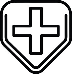 Obraz premium Black plus sign inside a shield shape with rounded corners medical symbol health care