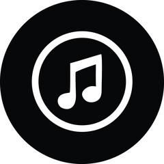Simple modern black and white icon featuring a musical note within a circular outline symbolizing audio and sound