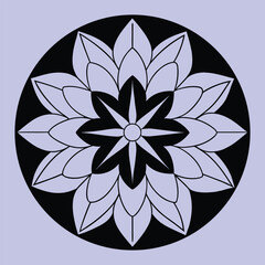 Black and light purple floral mandala pattern symmetrical