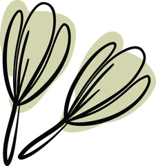 Obraz premium Two abstract green blobs with black line art flowers