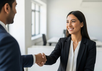 Diverse Business Professionals Shaking Hands in Modern Office